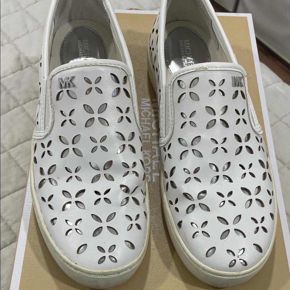 Michael Kors White Perforated Slip-On Sneakers